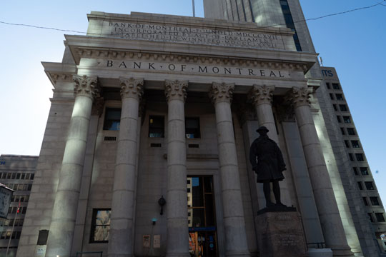 The historic BMO building at the corner of Portage and Main in Winnipeg.