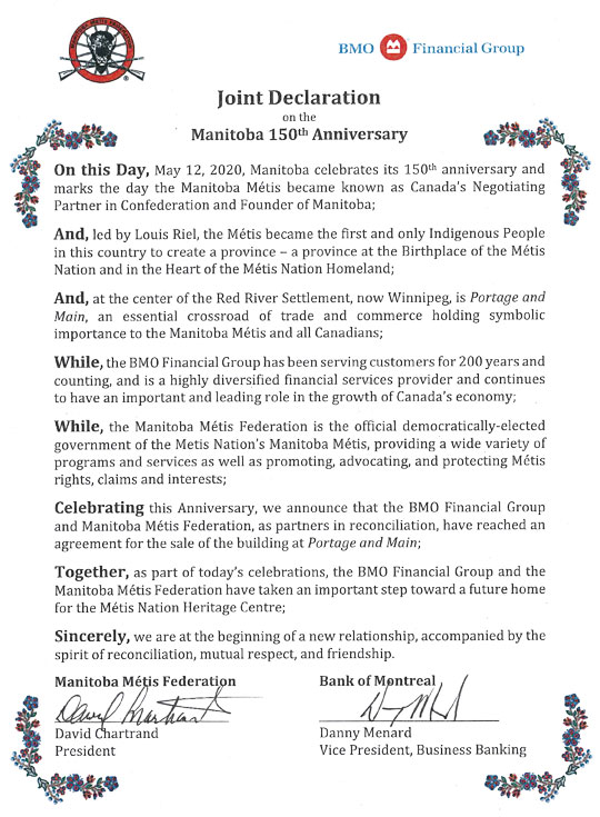 Joint Declaration for the MMF to purchase historic BMO building.